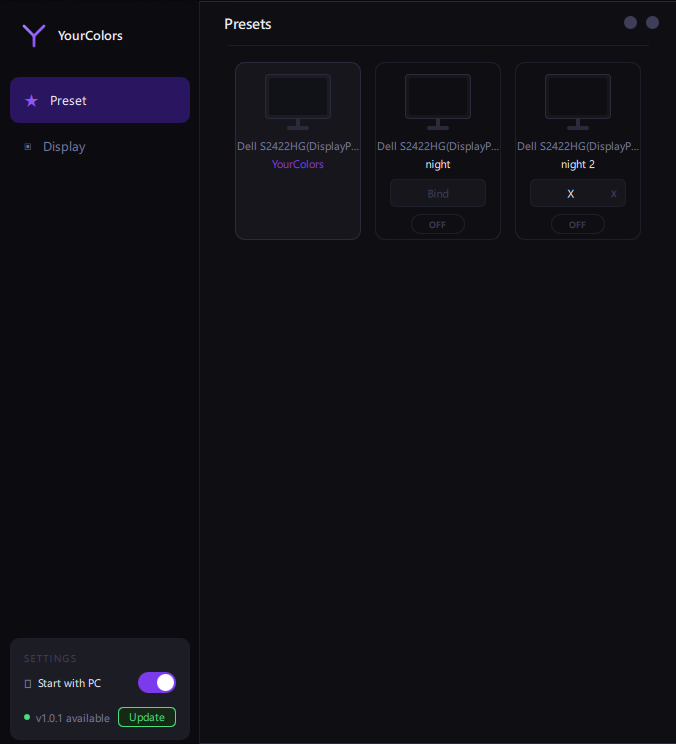 YourMonitor Presets tab